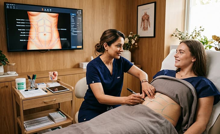 High-definition liposuction consultation and surgical planning at RG Aesthetics Delhi - Dr Rajat Gupta